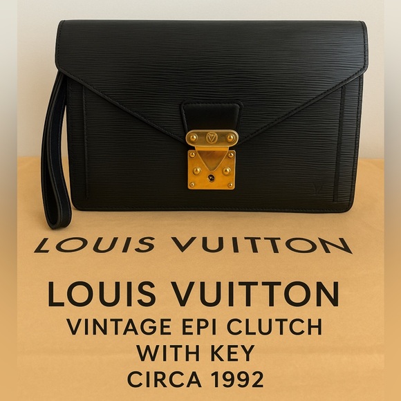 Louis Vuitton Black Epi Sellier Pouchette Clutch Wristlet with Key COA Circa1992 - Picture 3 of 17